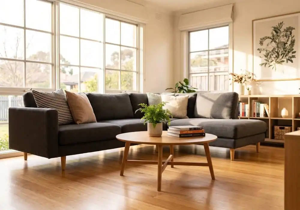 Tidy Melbourne living room kept clean on a regular house cleaning schedule