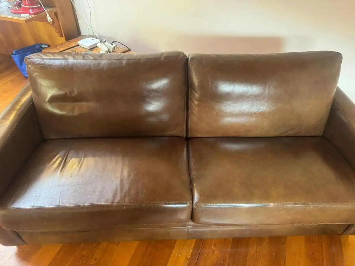 Tan leather sofa cleaned and conditioned in a Melbourne home