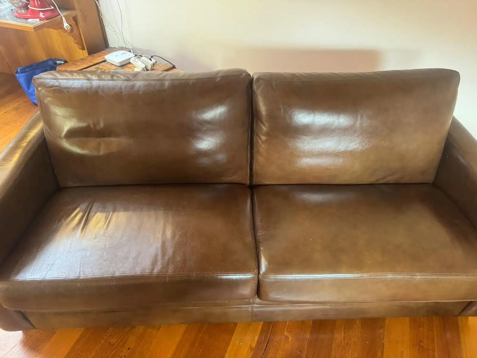 Tan leather sofa cleaned and conditioned in a Melbourne home
