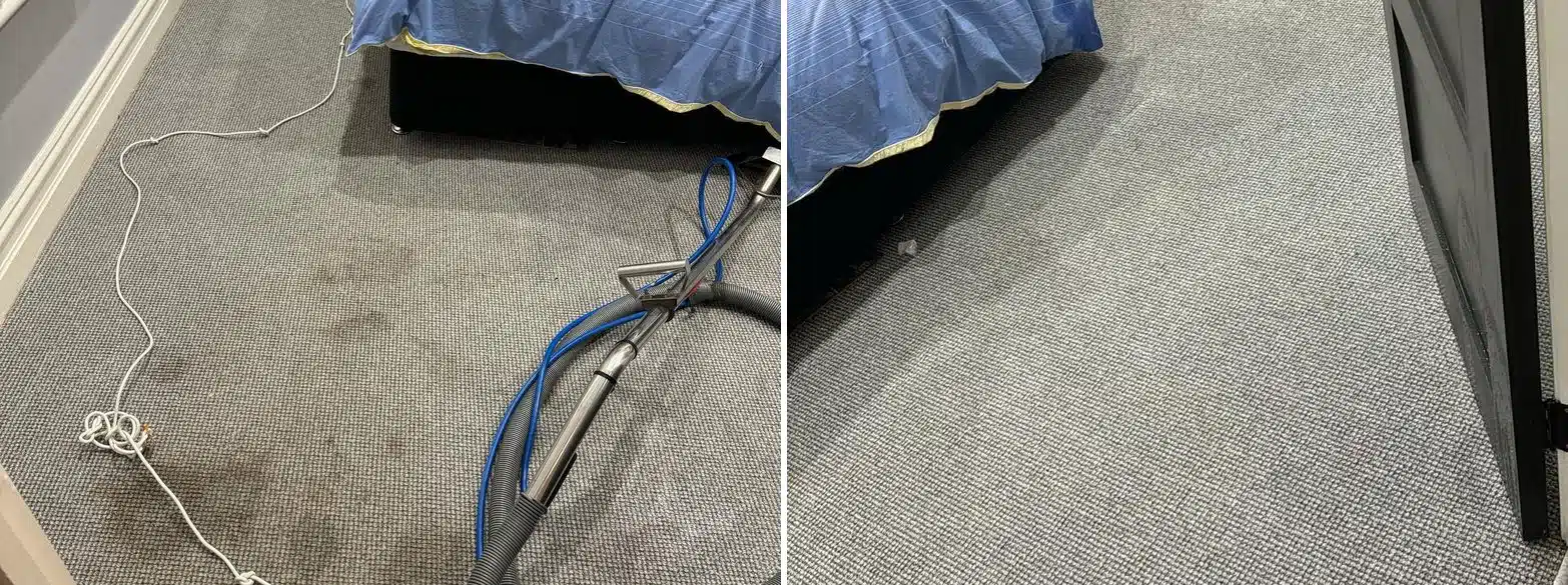 Bedroom carpet in a Melbourne home before and after hot water extraction