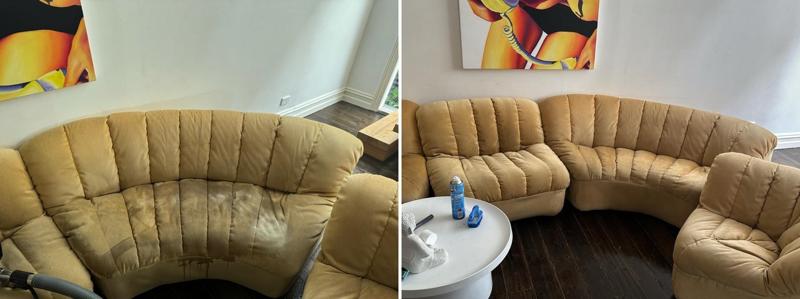 Fabric sectional sofa before and after deep cleaning