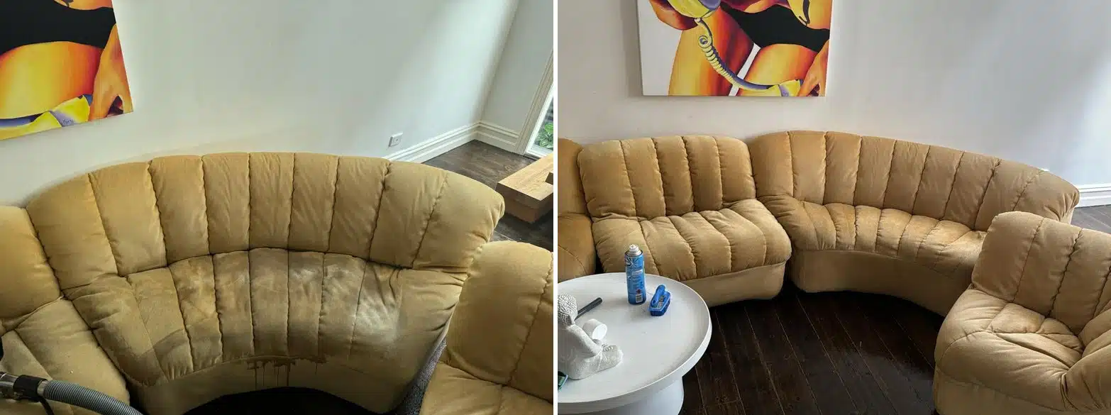 Fabric sectional sofa before and after deep cleaning
