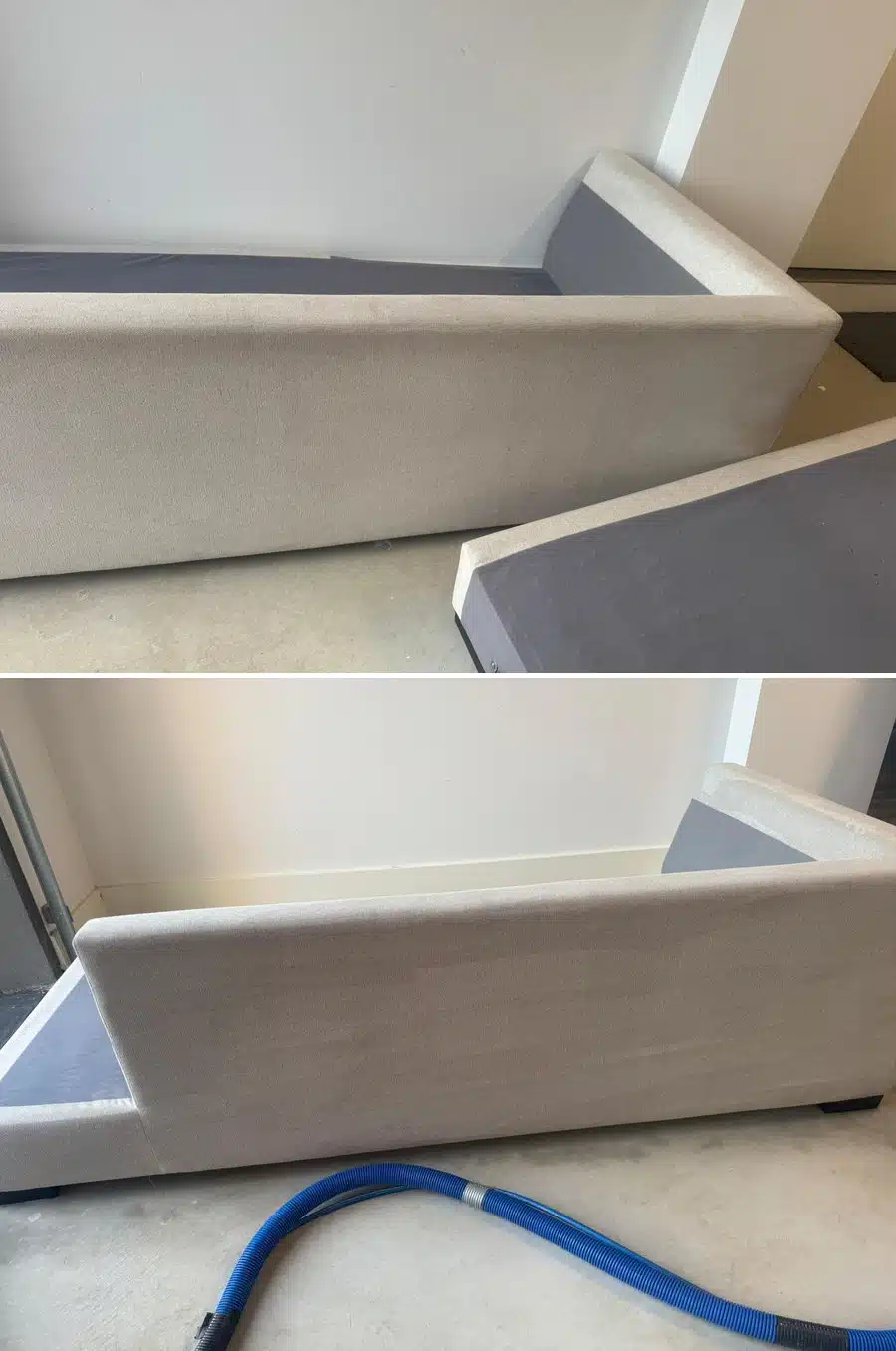 Fabric sofa bed before and after cleaning